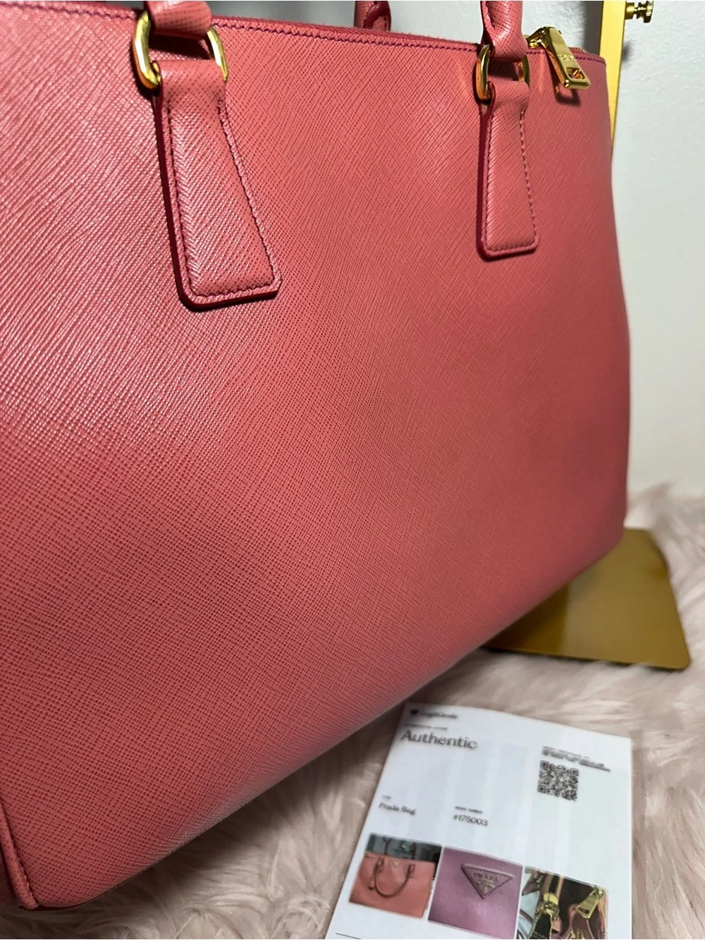 Prada Pink Saffiano Leather Satchel with Gold Hardware